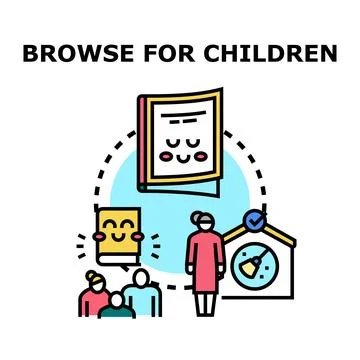 Children learning and browsing for educational books Stock Illustration