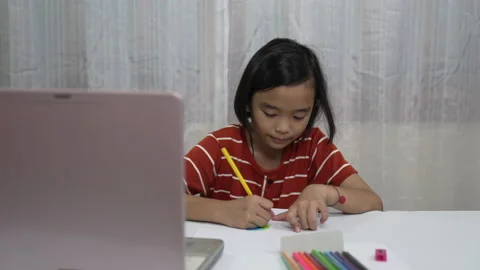 Children learning and working online in room of house 库存影片 201436864