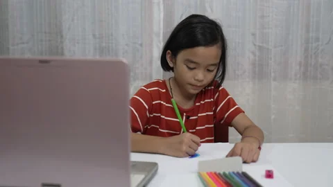Children learning and working online in room of house Stock Footage 201437086