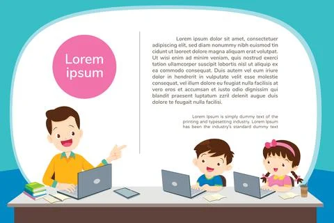 Children learning computer poster design Stock Illustration