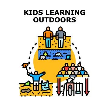 Children learning exploring nature outdoors education concept Stock Illustration