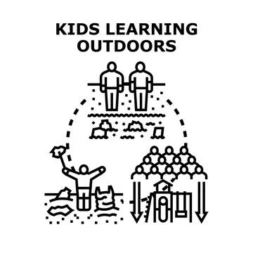 Children learning exploring nature outdoors education concept Stock Illustration