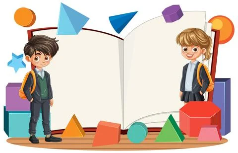 Children Learning with Geometric Shapes 스톡 일러스트