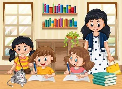Children learning at home 스톡 일러스트