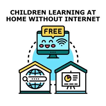Children learning at home without internet access Stock Illustration