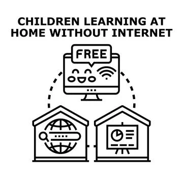 Children learning at home without internet access Illustrazione stock
