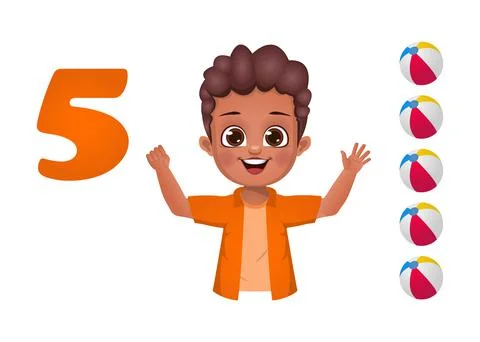 Children learning number counting with fingers Stock Illustration