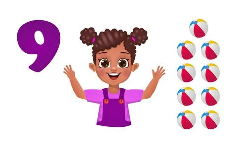Children learning number counting with fingers Stock Illustration
