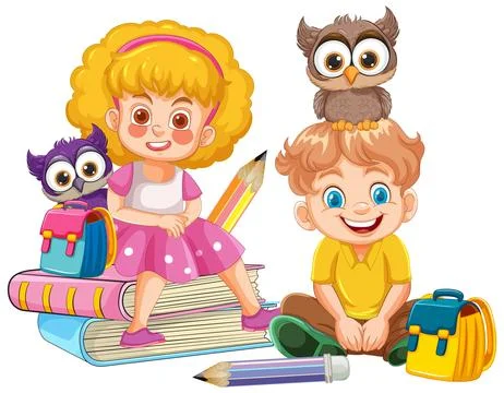 Children Learning with Owls Stock Illustration