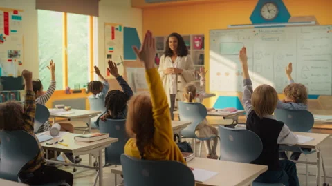 Children Learning in Primary School Stock Footage 264324638