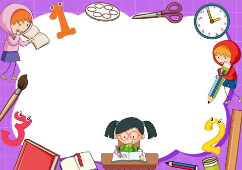 Children Learning in Purple Doodle Frame Illustrazione stock