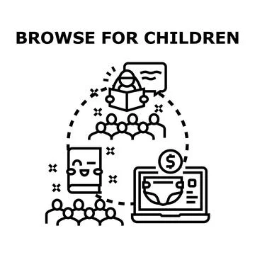 Children learning reading and browsing online content Stock Illustration