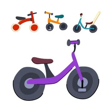 Children learning riding balance bikes collection Stock Illustration