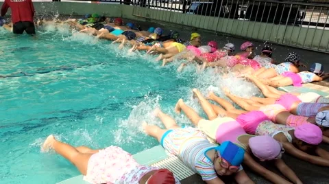 Children learning to swim Stock Footage 46834576