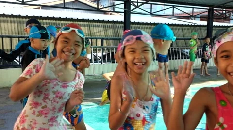 Children learning to swim Stock Footage 46834830