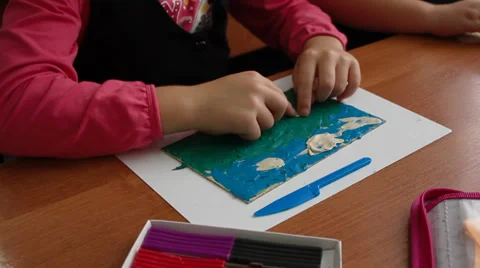 Children a lesson work plasticine modeling Stock Footage 30478526