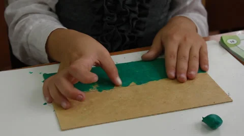 Children a lesson work plasticine modeling Stock Footage 30478527