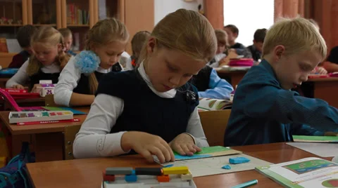 Children a lesson work plasticine modeling Stock Footage 30478554