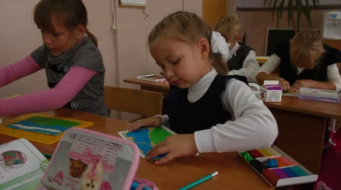 Children a lesson work plasticine modeling Stock Footage 30478602