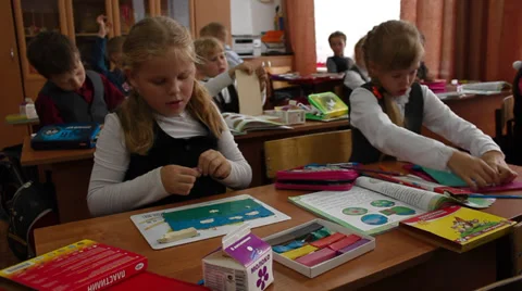 Children a lesson work plasticine modeling Stock Footage 30478635