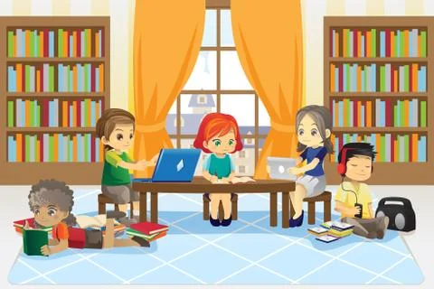 Children in library Illustrazione stock