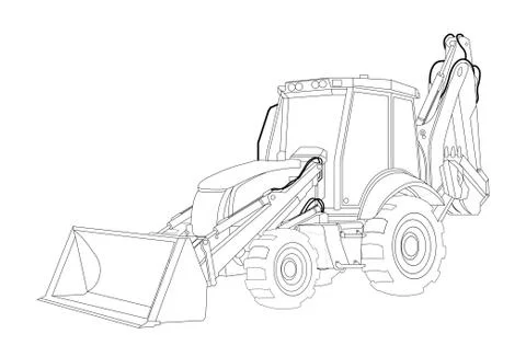 Children linear drawing for coloring. Construction equipment tractor Illustrazione stock