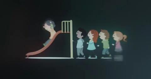 Children lining up to use a slide on a playground Stock Footage 314502758