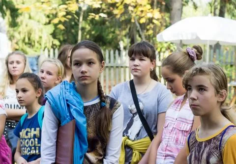 Children listen to the guide Stock Photos