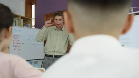 Children Listening to Teacher Explaining Programming Languages at School Stock Footage 280535780