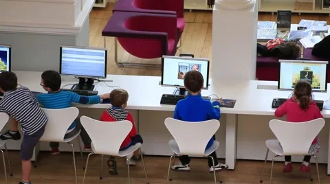 Children Look At Computer Stock Footage 42603113