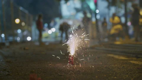 Children love launching firecrackers on Las Fallas, Spain Stock Footage 161754301