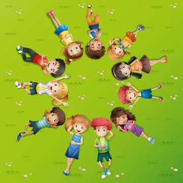 Children lying on grass in circle Illustrazione stock