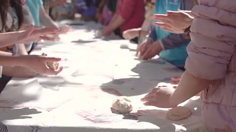 Children make bread dough at school. Cooking class. 스톡 동영상 266827288
