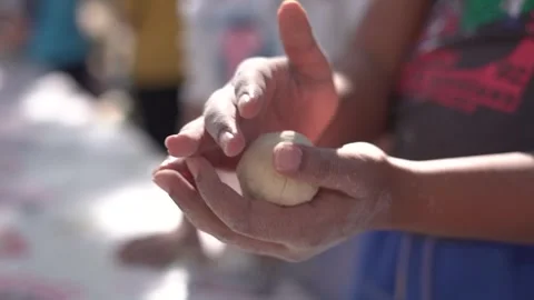 Children make bread dough at school. Cooking class. Stock Footage 266828818