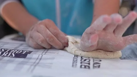 Children make bread dough at school. Cooking class. Video stock 266828820