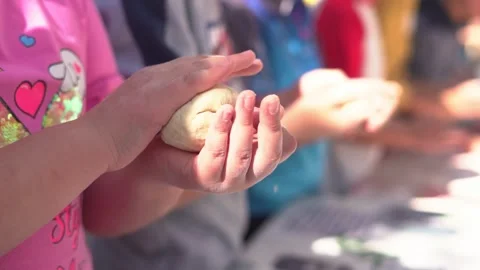 Children make bread dough at school. Cooking class. Stock-Footage 266828834