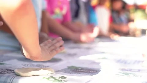 Children make bread dough at school. Cooking class. Stock Footage 266828837