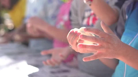 Children make bread dough at school. Cooking class. Stock Footage 266828864
