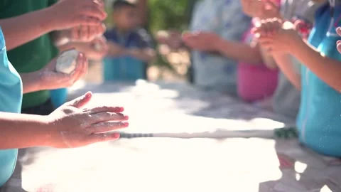 Children make bread dough at school. Cooking class. Stock-Footage 266828995