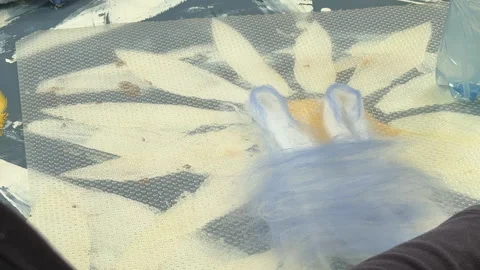 Children make a rabbit shape out of wool, children's master class on felting a t 스톡 동영상 306571876