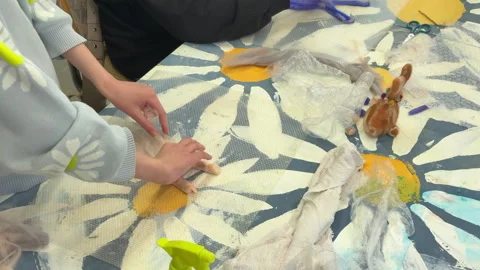 Children make a rabbit shape out of wool, children's master class on felting a t Видео 306575506