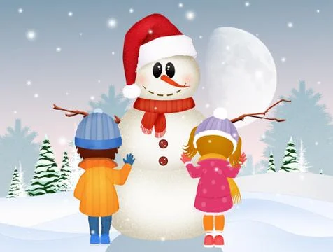 Children make snowman Stock Illustration