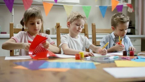 Children making craft decorations for holidays Stock Footage 107992008