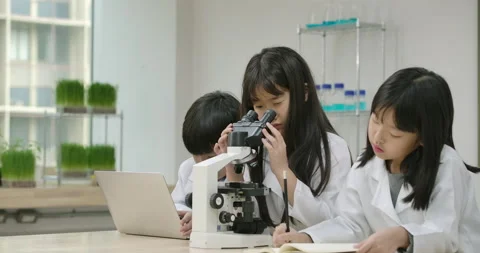 Children Making Scientific Experiments in Laboratory. Stock Footage 153587641