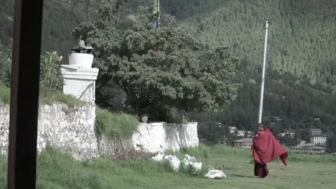 Children &amp; Monks at Dechen Phodrang Monastery Video stock 161960262