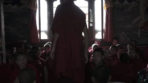 Children &amp; Monks at Dechen Phodrang Monastery Video stock 161960267