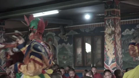 Children &amp; Monks at Dechen Phodrang Monastery Video stock 161960558
