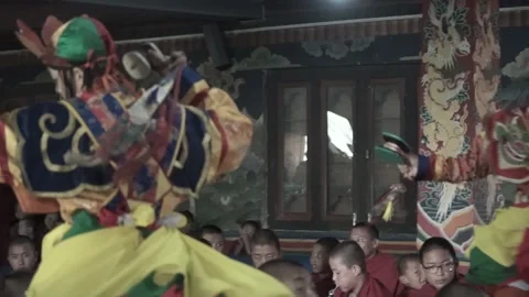 Children &amp; Monks at Dechen Phodrang Monastery Video stock 161960809
