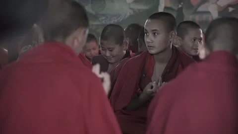 Children &amp; Monks at Dechen Phodrang Monastery Video stock 161960922