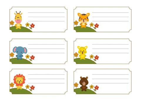 Children name card vector with cute animals 03 Stock Illustration